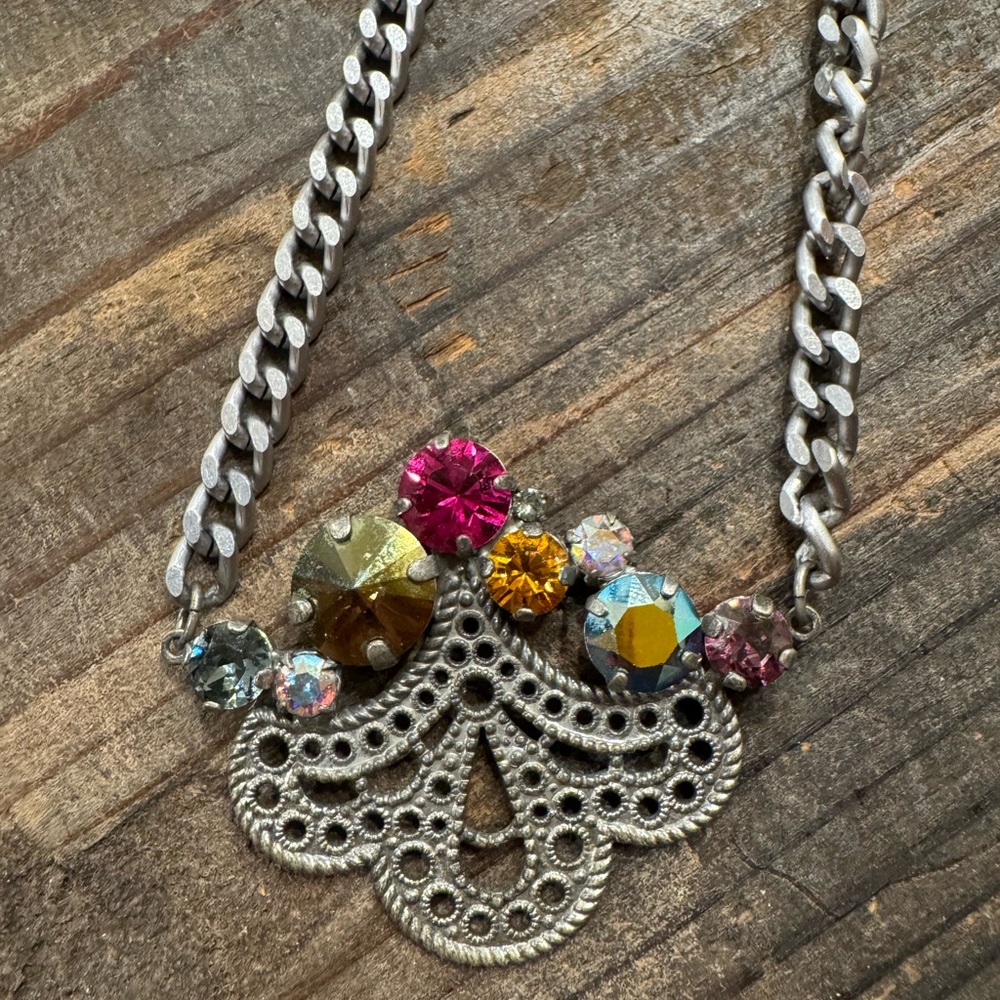 Sabika Edition Silver Tone Necklace with Multicolor Crystal Pendant - Picture 2 of 3